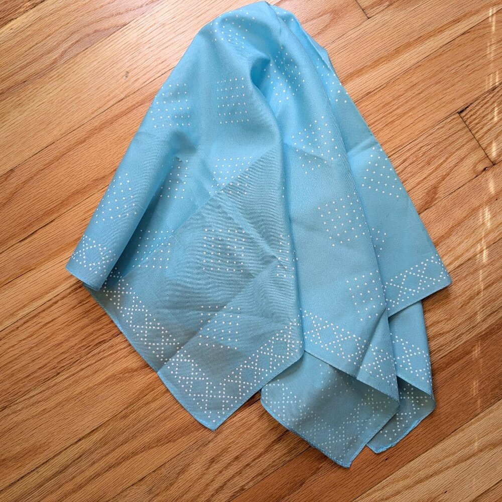 vintage 80s teal blue geometric diamond dot hair scarf 22.5"x 23.5" square retro